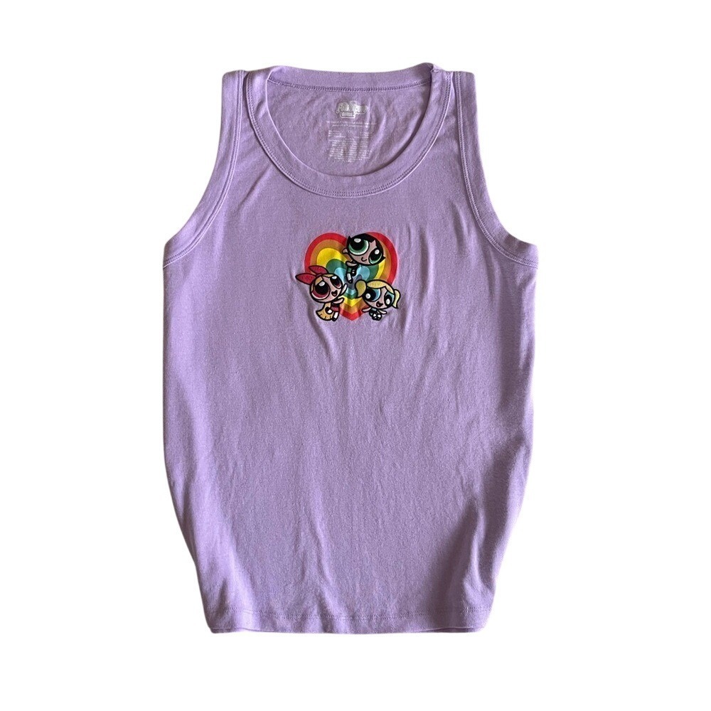 Y2K Power Puff Girls Purple Tank Top nostalgic with Cartoon Graphic XXL